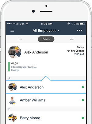 screenshot of employee jobsite details on the busybusy employee time tracking app