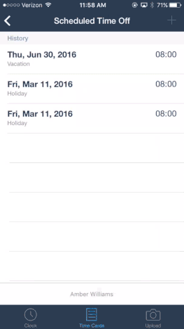 gif showing the process of scheduling time off on the busybusy employee time clock app