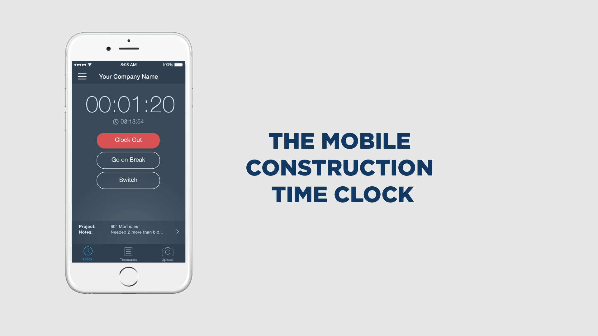 the mobile construction time clock from busbybusy
