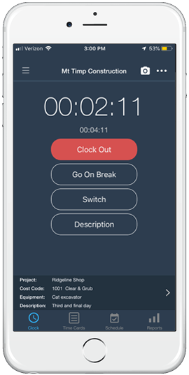 construction time clock on iphone