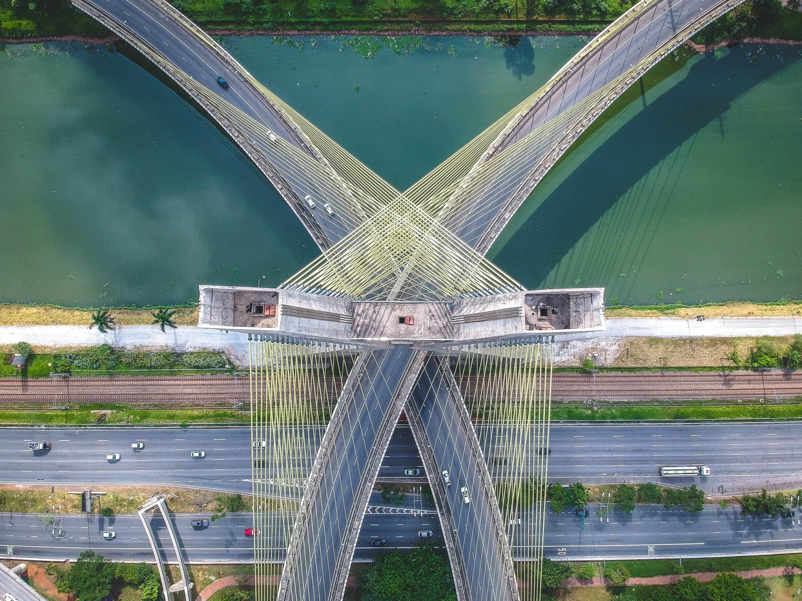 Drone aerial photography of construction bridge