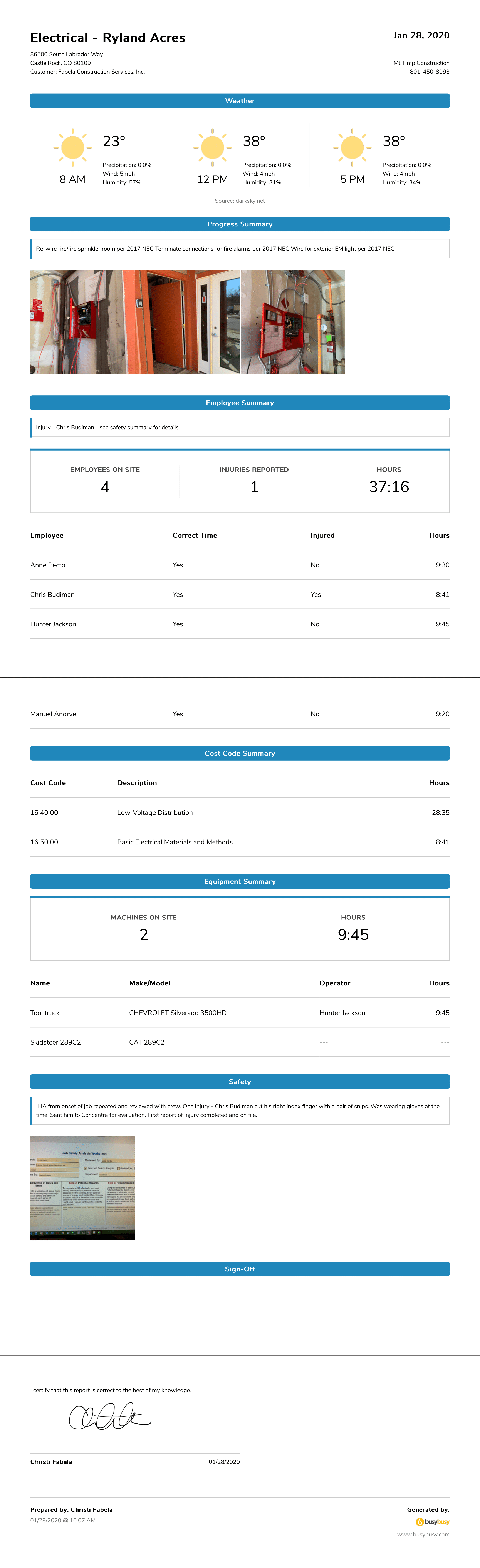 Electrical Daily Report