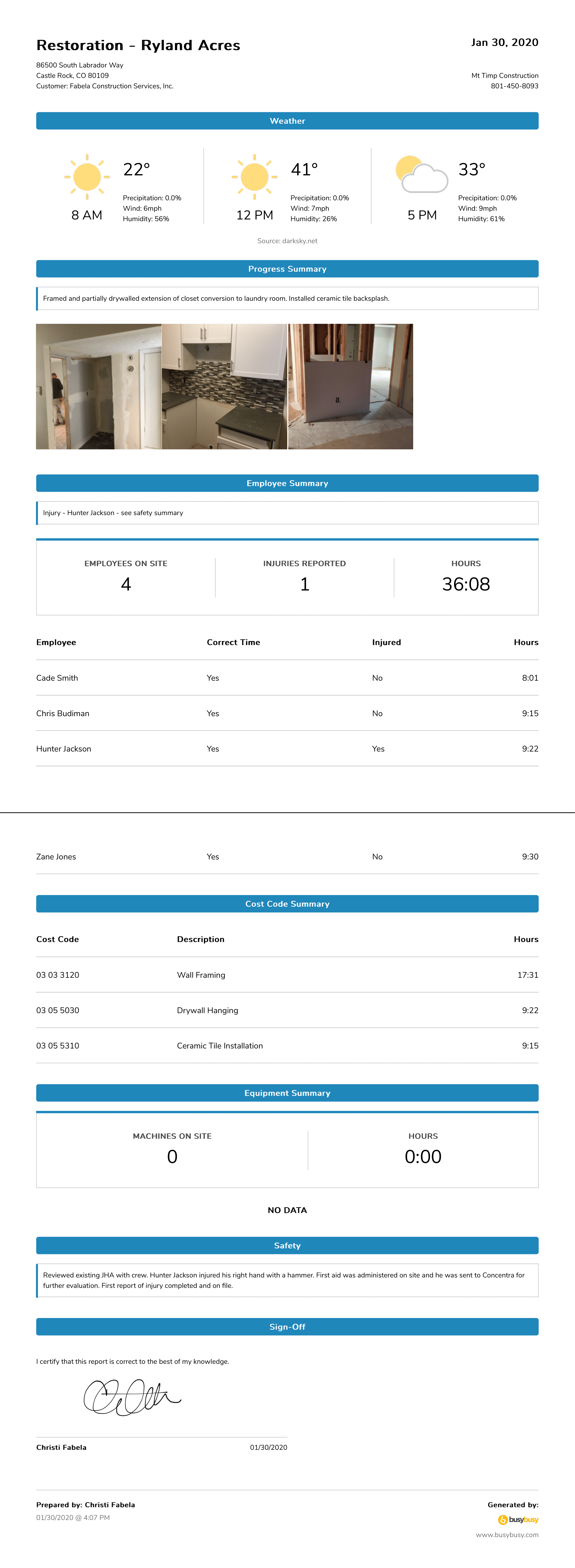 Restoration Daily Report
