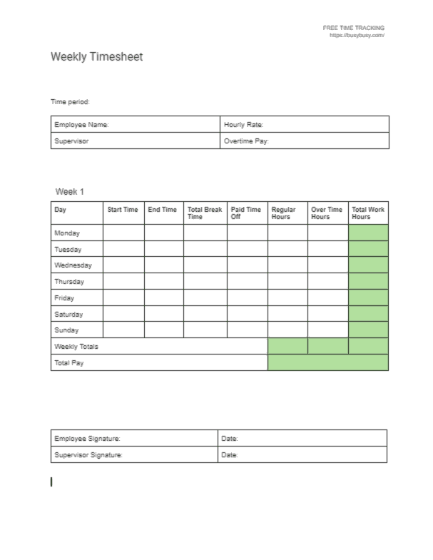 Printable Timesheet Templates | Free Timesheet Templates