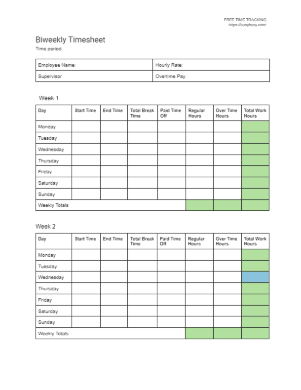 Printable Timesheet Templates | Free Timesheet Templates