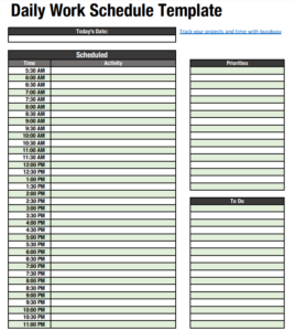 Daily work schedule template
