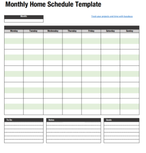 Monthly home schedule template