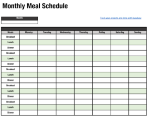 Monthly meal planner