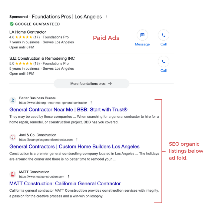 construction companies near me organic google listings in search results