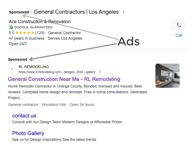 construction company near me sponsored google ads