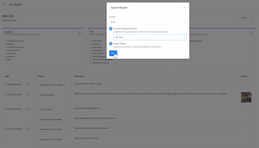 Export your JSAs including signatures and photos