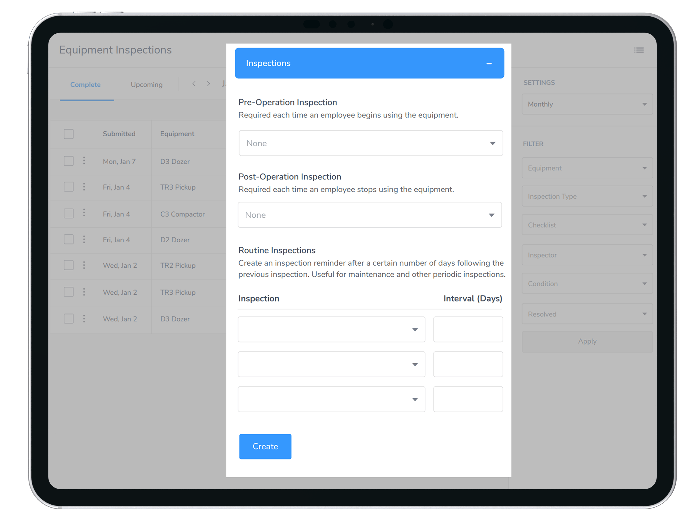 Creating a mobile inspection report on tablet