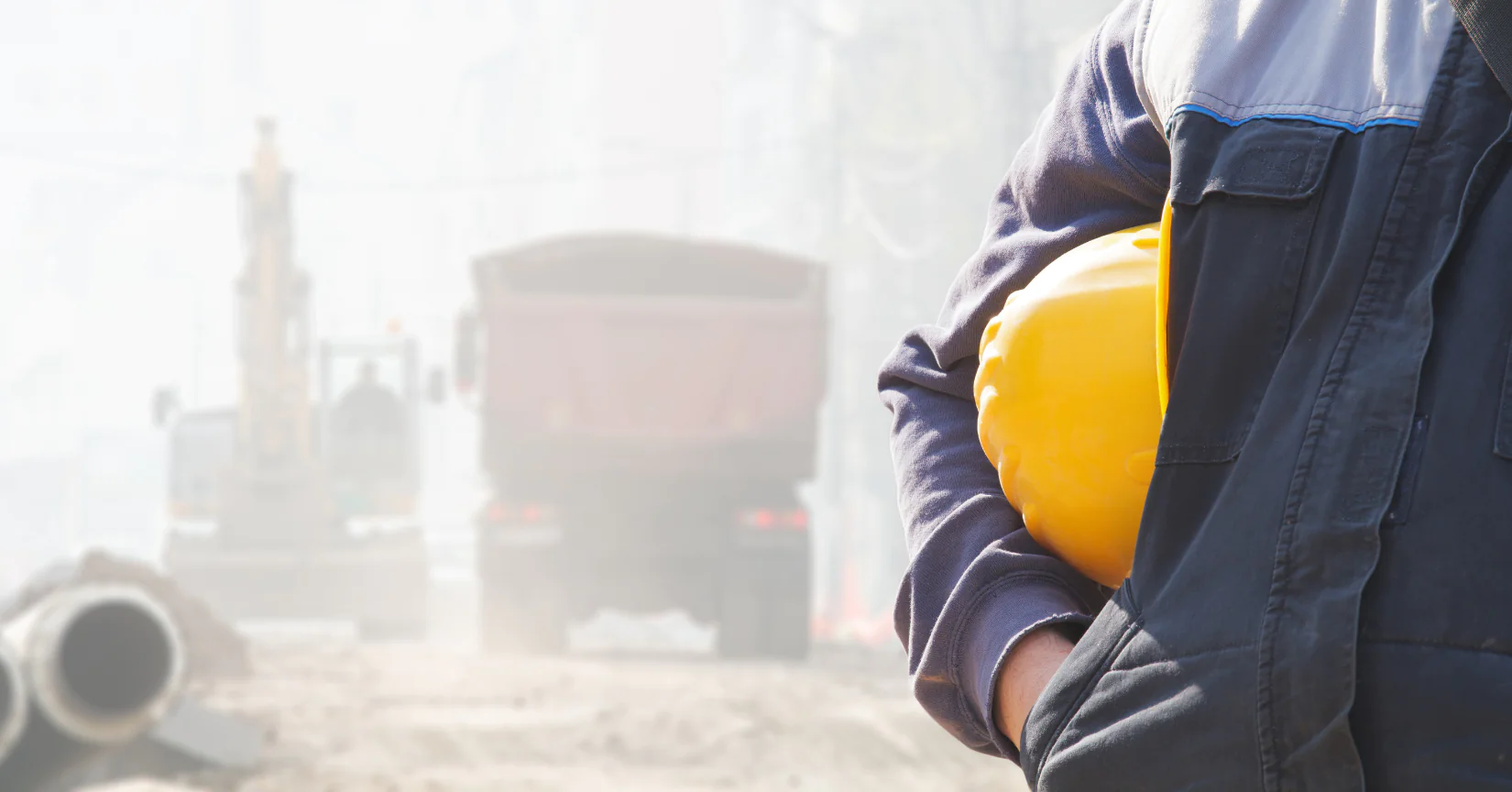 construction wildfire smoke with worker